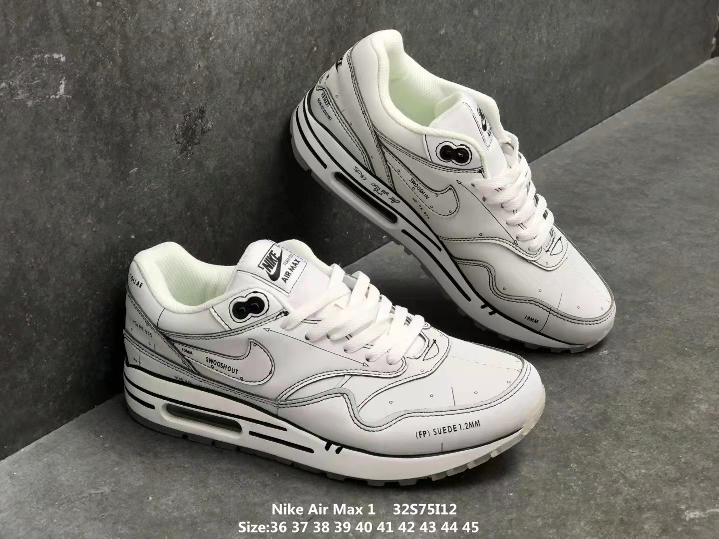 New Nike Air Max 1 Tinker Sketch To Shelf White Black For Women